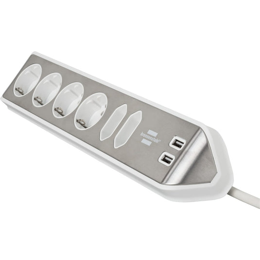 Brennenstuhl estilo hoekstopcontact 4-voudig met usb-oplaadfunctie stekkerdoos (wit roestvrij staal)
