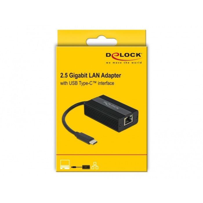 Load image into Gallery viewer, Delock usb-c male > 2.5 gigabit lan adapter (zwart, 0,135 meter)
