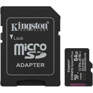 Kingston canvas select plus 64 gb microsdxc geheugenkaart (zwart, uhs-i u1, class 10, v10, incl. sd adapter)
