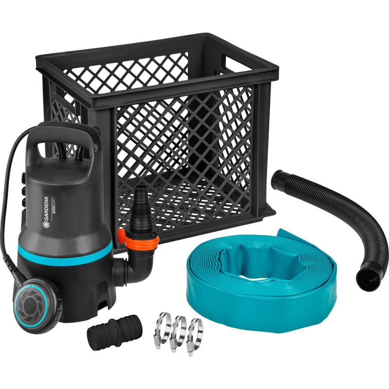 Load image into Gallery viewer, Gardena vuilwaterpomp 9000 set dompel- en drukpompen (zwart turquoise, 9041-20)

