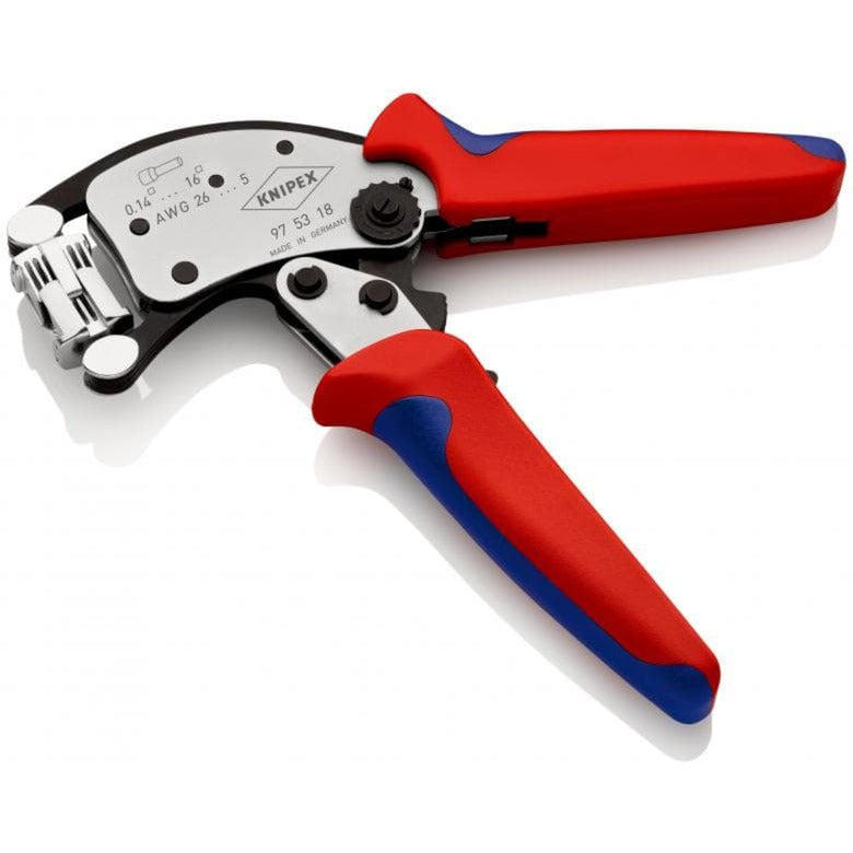 Load image into Gallery viewer, Knipex twistor 16 zelfinstellende krimptang voor adereindhulzen (rood blauw, met draaibare krimpkop)
