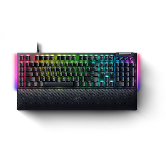 Razer blackwidow v4 rgb mechanisch gaming toetsenbord (zwart, us lay-out (qwerty), yellow, 100%)