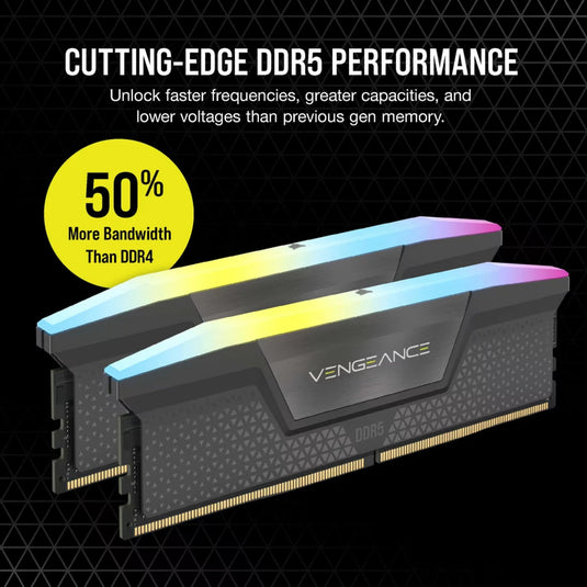 Corsair vengeance rgb 32 gb ddr5-6000 (2x 16 gb) werkgeheugen (zwart, cmh32gx5m2d6000z38, xmp, expo)