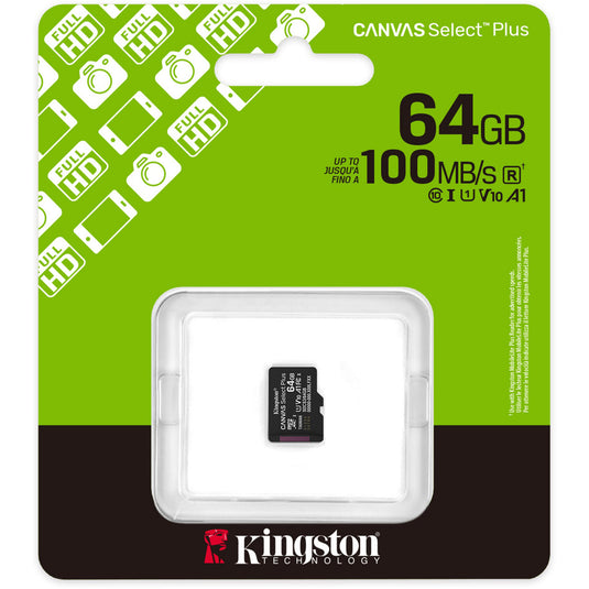 Kingston canvas select plus 64 gb microsdxc geheugenkaart (zwart, uhs-i u1, class 10, v10)