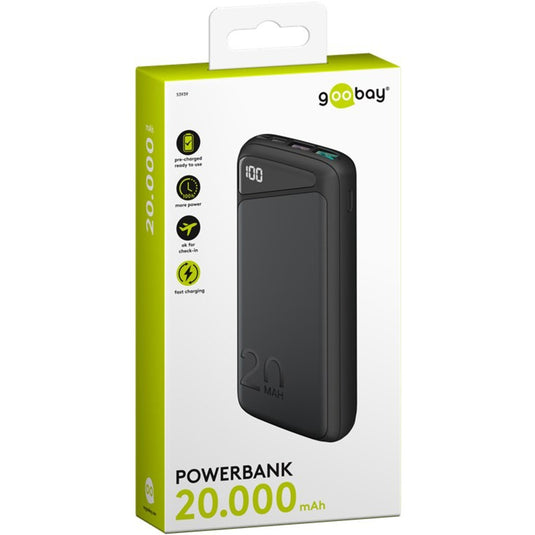 Goobay quick charge powerbank 20.000 mah - 74 wh (zwart, usb-c pd, qc 3.0)