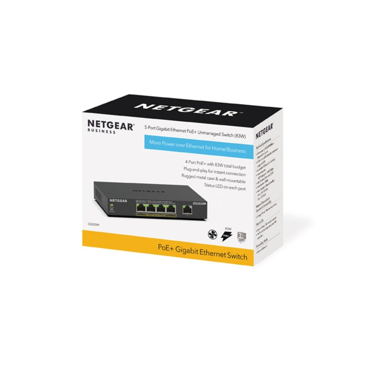 Load image into Gallery viewer, Netgear 5-port gigabit ethernet poe+ unmanaged switch (gs305pp) (zwart)
