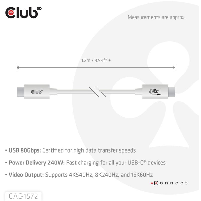 Load image into Gallery viewer, Club 3d gecertificeerde usb-c kabel (wit, 1,2 meter, 240 w)
