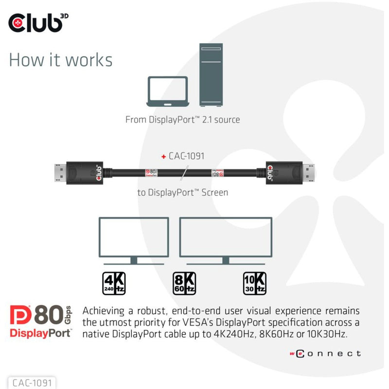 Load image into Gallery viewer, Club 3d gecertificeerde displayport 2.1 kabel (zwart, 1,2 meter, 8k)
