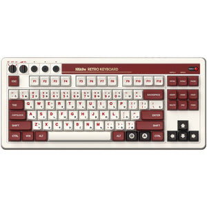 8bitdo retro mechanical keyboard fami edition (beige, us lay-out (qwerty), kailh box white, 80% (tkl), bluetooth low energy, wireless 2.4g, usb)