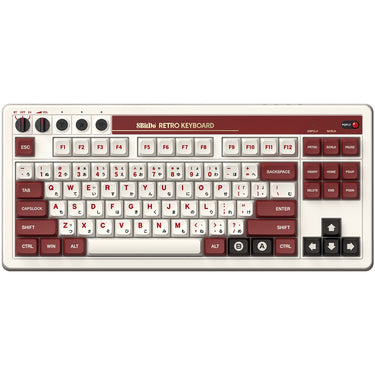 8bitdo retro mechanical keyboard fami edition (beige, us lay-out (qwerty), kailh box white, 80% (tkl), bluetooth low energy, wireless 2.4g, usb)