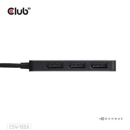 Club 3d usb-c naar triple displayport mst hub (zwart, 4k60hz)