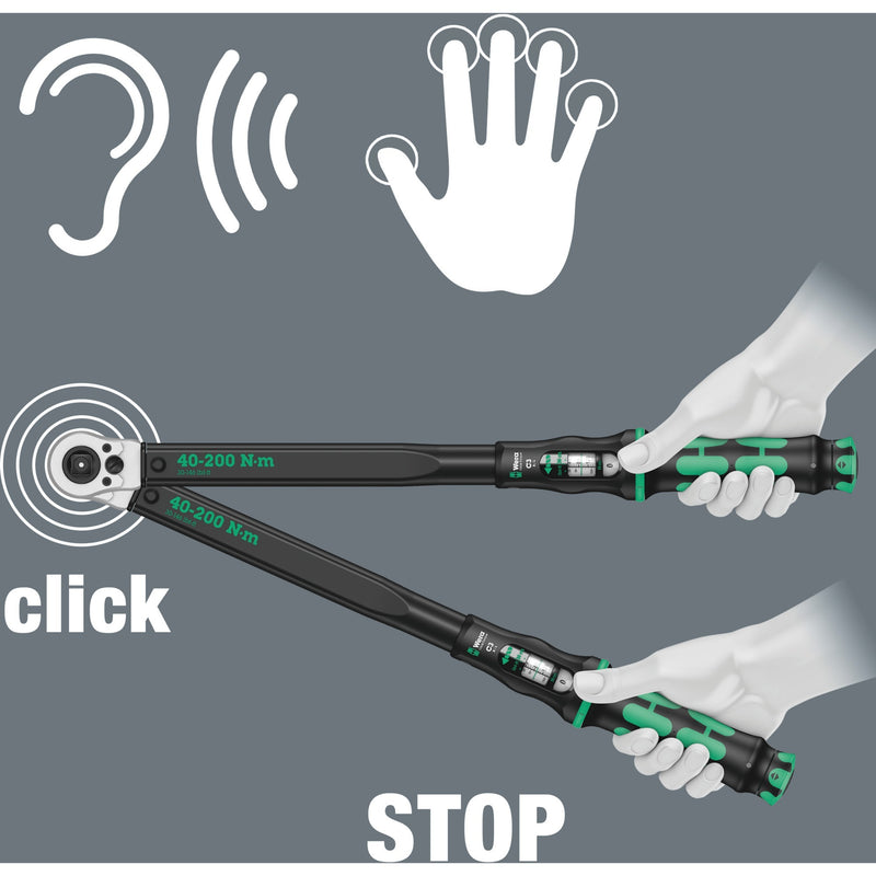 Load image into Gallery viewer, Wera click-torque c 3 push r l instelbare draaimomentsleutel (zwart groen, 40-200 nm)
