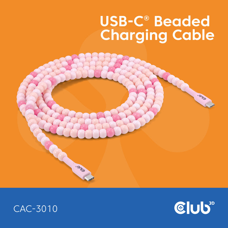 Afbeelding laden in galerijviewer, Club 3d usb-c beaded cable pink, 2 meter kabel (roze)
