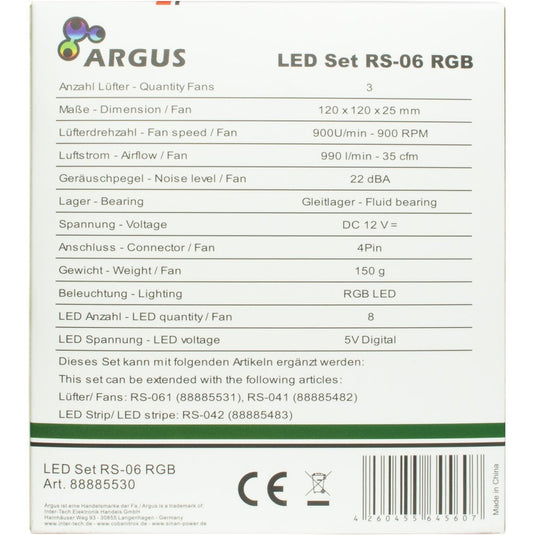 Inter-tech argus rgb-fan set rs-06 case fans (3 stuks, 120 x 120 x 25 mm, pwm)