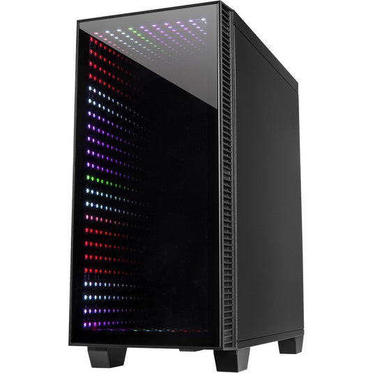 Inter-tech x-608 infinity micro midi tower behuizing (zwart | 1x usb-a | 1x usb-c | rgb | window)