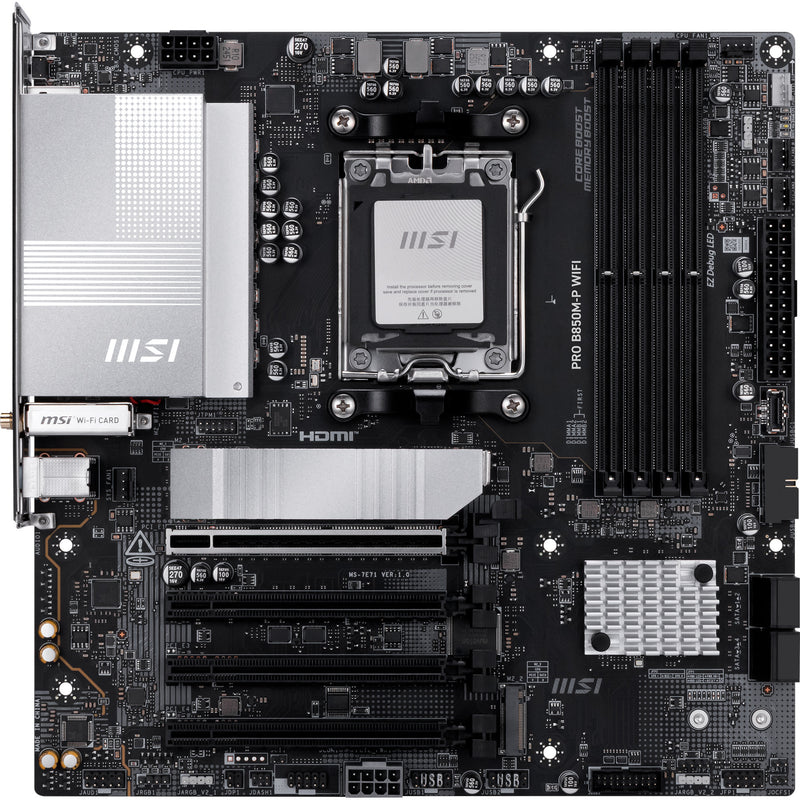 Load image into Gallery viewer, Msi pro b850m-p wifi socket am5 moederbord (zwart zilver, raid, 5gb-lan, wi-fi 7, bt, sound, µatx)

