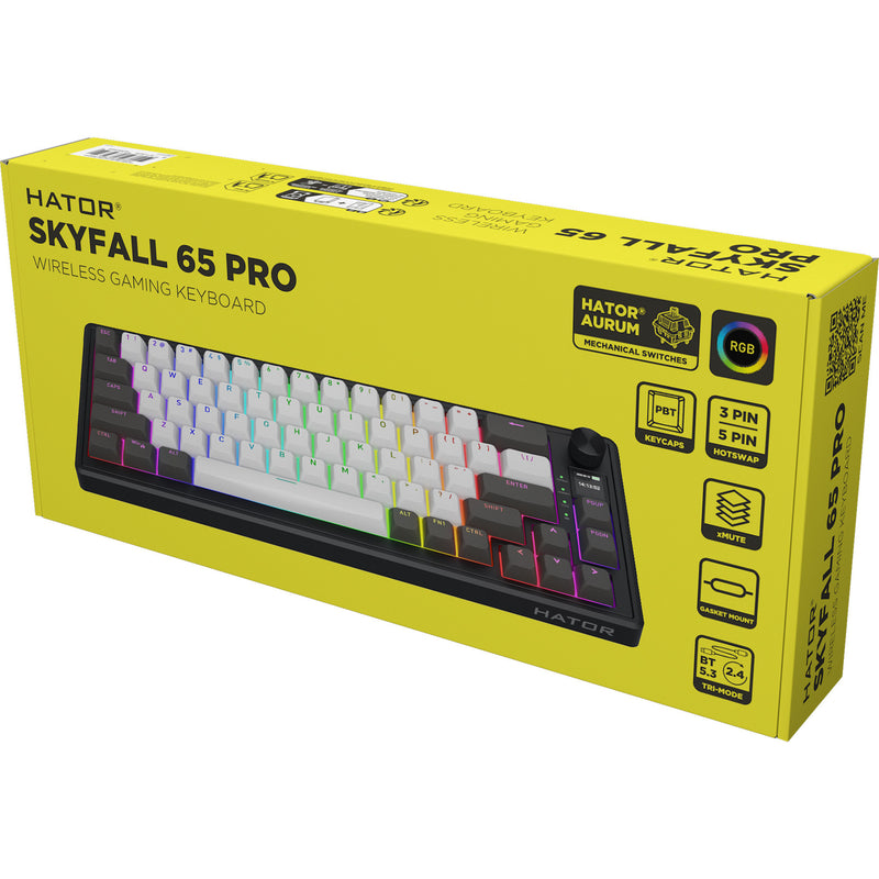 Load image into Gallery viewer, Hator skyfall pro wireless rgb mechanisch gaming toetsenbord (zwart, us lay-out (qwerty), hator aurum vanilla silent, 65%, rgb, double-shot pbt, hot-swap, 2.4ghz | bluetooth | usb-c)
