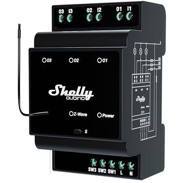 Shelly qubino wave pro 3 schakelaar (zwart, z-wave s800)