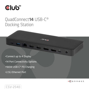 Club 3d 14-1 usb-c quad display dockingstation (zwart)