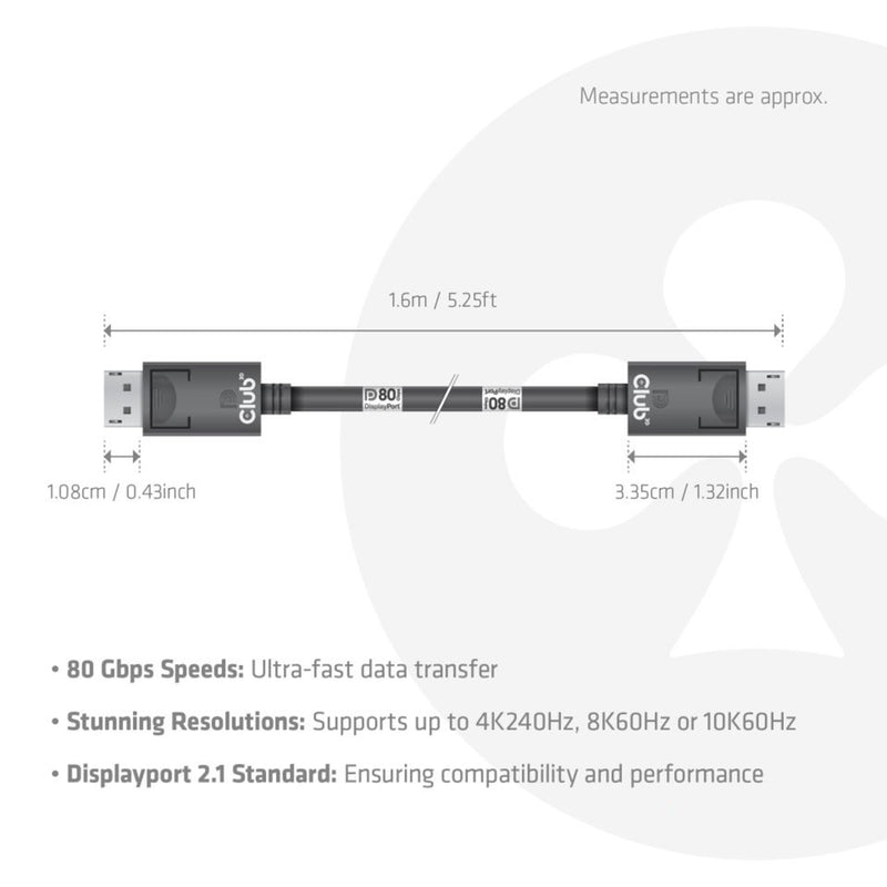 Load image into Gallery viewer, Club 3d gecertificeerde displayport 2.1 kabel (zwart, 1,6 meter, 10k)
