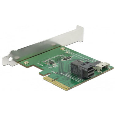 Delock pci express x4 card u.2 nvme naar 1 x internal sff-8654 4i + 1 x internal sff-8643 – low profile form factor adapter (zilver)