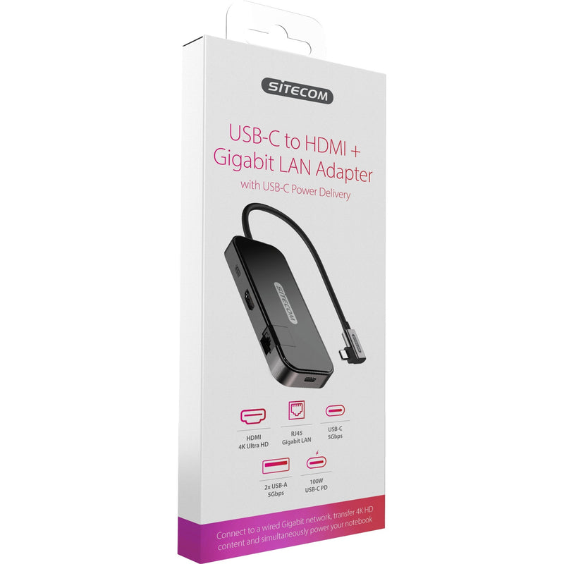 Load image into Gallery viewer, Sitecom usb-c to hdmi + gigabit lan adapter (zwart)
