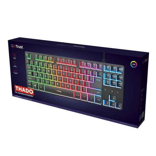Trust gxt 833 thado toetsenbord met tkl-verlichting, gaming toetsenbord (zwart, us lay-out, 80% (tkl), rgb)