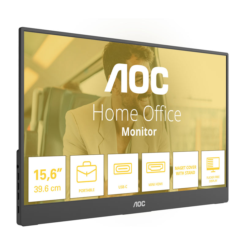 Load image into Gallery viewer, Aoc 16t20e2 15.6 monitor (zwart, 1x mini hdmi, 1x usb-c, audio)
