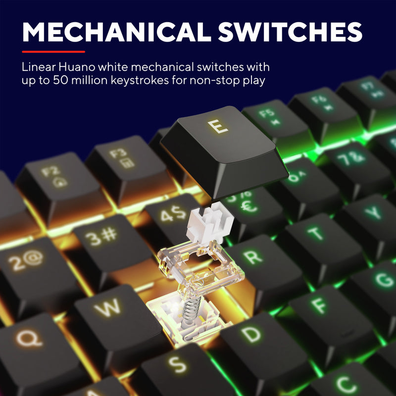 Load image into Gallery viewer, Trust gxt 866 torix mechanisch gaming toetsenbord (zwart, us lay-out (qwerty), huano red, 100%, rgb)
