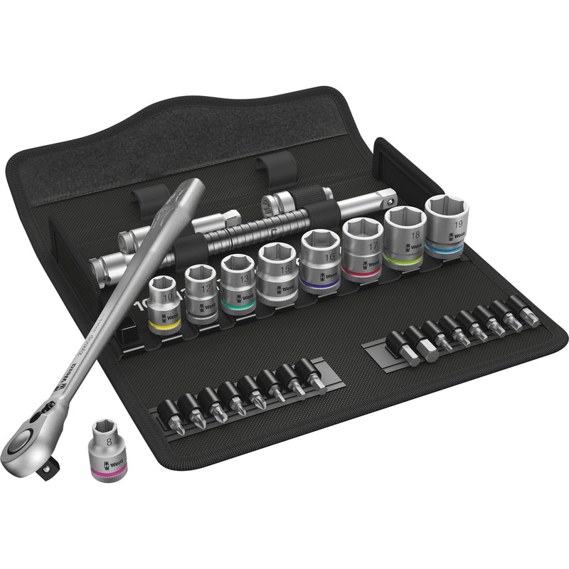 Load image into Gallery viewer, Wera 8100 sb 8 zyklop metal-ratelset, 29‑delig gereedschapsset (zwart zilver, omschakelpal, 3 8 -aandrijving, metrisch)
