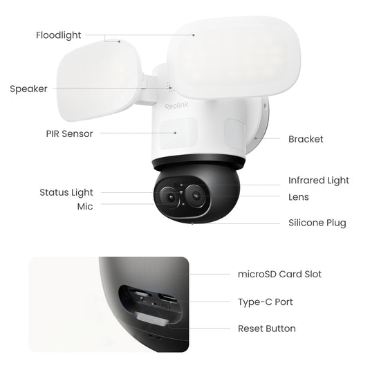 Reolink f850w trackflex floodlight wifi beveiligingscamera (wit, 4k, wifi)