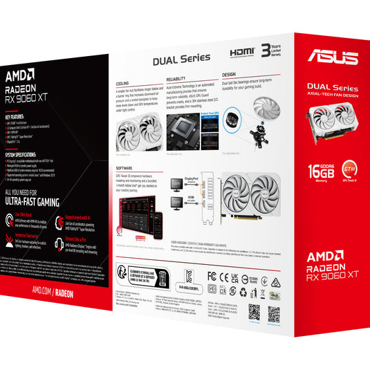Asus radeon rx 9060 xt dual white edition 16gb grafische kaart (wit, rdna4, gddr6, 2x displayport, 1x hdmi 2.1)