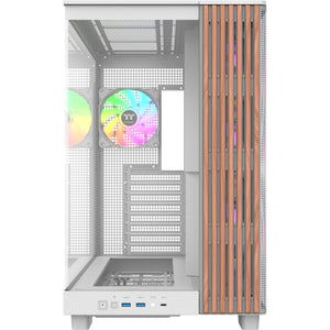 Thermaltake view 380 xl ws argb midi tower behuizing (wit houtkleur | 2x usb-a | 1x usb-c | rgb | tempered glass)