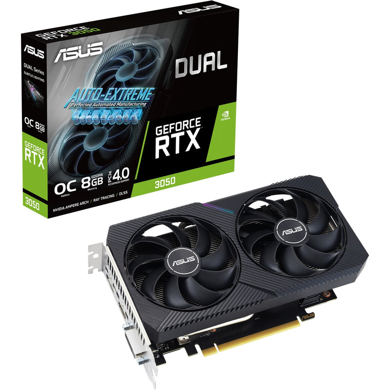 Load image into Gallery viewer, Asus geforce rtx 3050 dual v2 8gb gddr6 grafische kaart (lite hash rate, 1x displayport, 1x hdmi 2.1, dvi-d)
