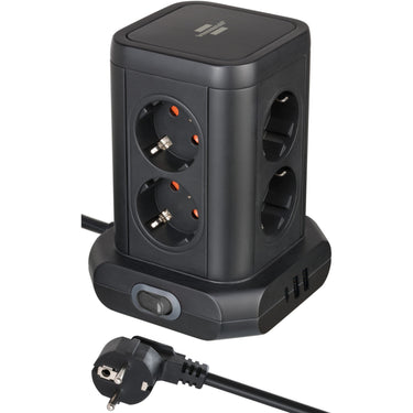 Brennenstuhl stekkerdoos toren met 8 stekkerdozen in 45° opstelling stekkerdoos (zwart, 2x usb a, 1x usb c power delivery)
