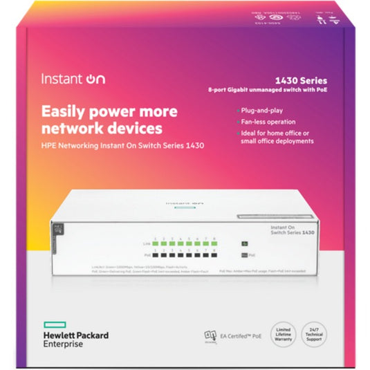Hewlett packard enterprise instant on 1430 8g cl4 poe switch (64 watt poe)