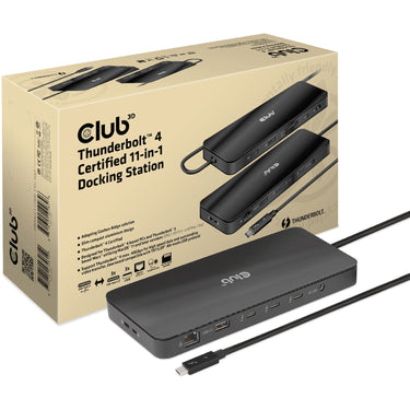 Club 3d thunderbolt 4 certified 11-in-1 docking station (zwart)