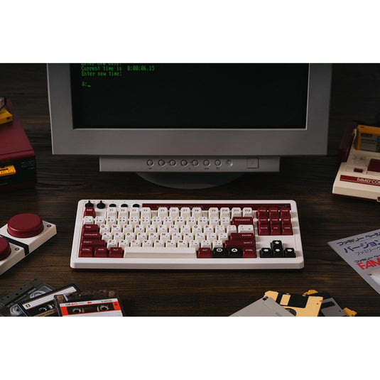 8bitdo retro mechanical keyboard fami edition (beige, us lay-out (qwerty), kailh box white, 80% (tkl), bluetooth low energy, wireless 2.4g, usb)