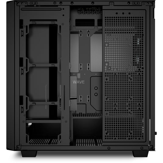 Sharkoon rebel c70m rgb midi tower behuizing (zwart houtkleur | 2x usb-a | 1x usb-c | rgb)
