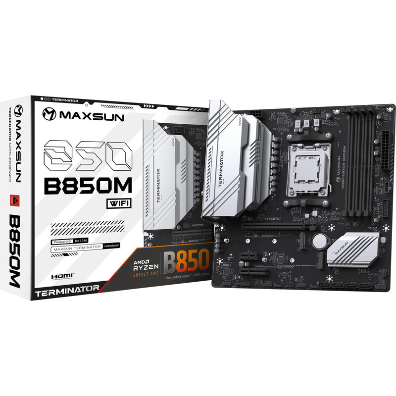 Afbeelding laden in galerijviewer, Maxsun ms-terminator b850m wifi socket am5 moederbord (zwart, raid, 2.5 gb-lan, wlan, bt, sound, µatx)
