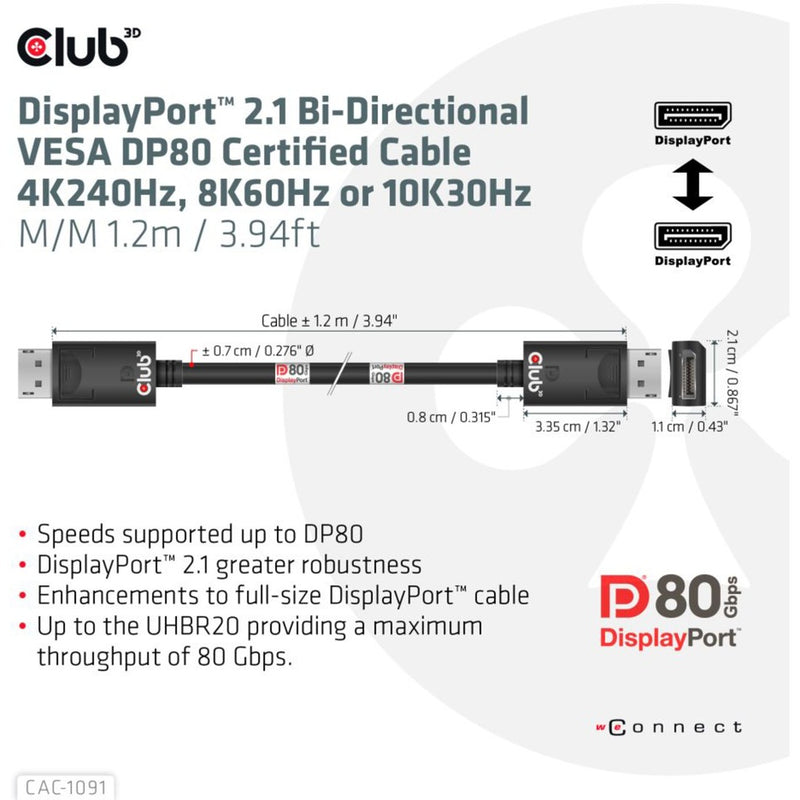 Load image into Gallery viewer, Club 3d gecertificeerde displayport 2.1 kabel (zwart, 1,2 meter, 8k)
