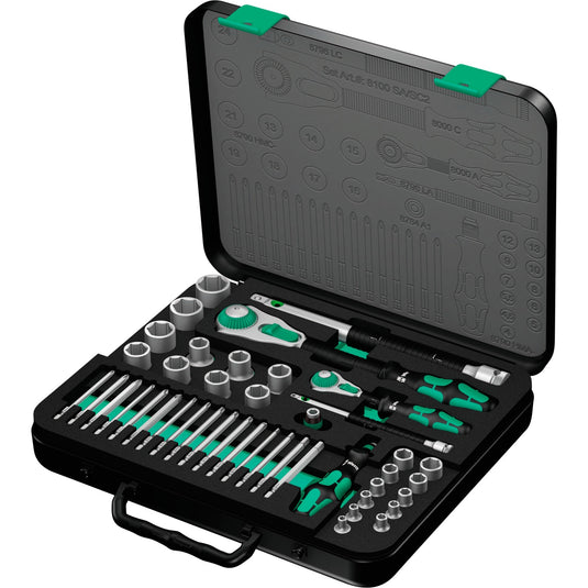Wera 8100 sa sc 2 zyklop doppenset gereedschapsset (zwart groen, 43-delig, snelheidsratel met draaibare kop)