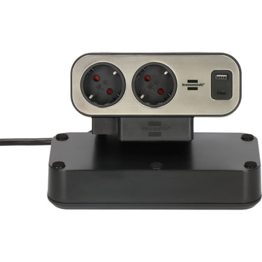 Brennenstuhl ®estilo duplex stekkerdoos met schakelaar en overspanningsbeveiliging (stekkerblok met usb c power delivery voor snel opladen, 1x usb c en 1x usb a, 9x contactdozen, 2m kabel)