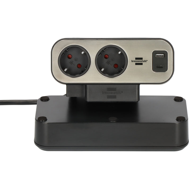 Load image into Gallery viewer, Brennenstuhl estilo duplex stekkerdoos met schakelaar en overspanningsbeveiliging stekkerdoos (zwart zilver, 1x usb c, 1x usb a)
