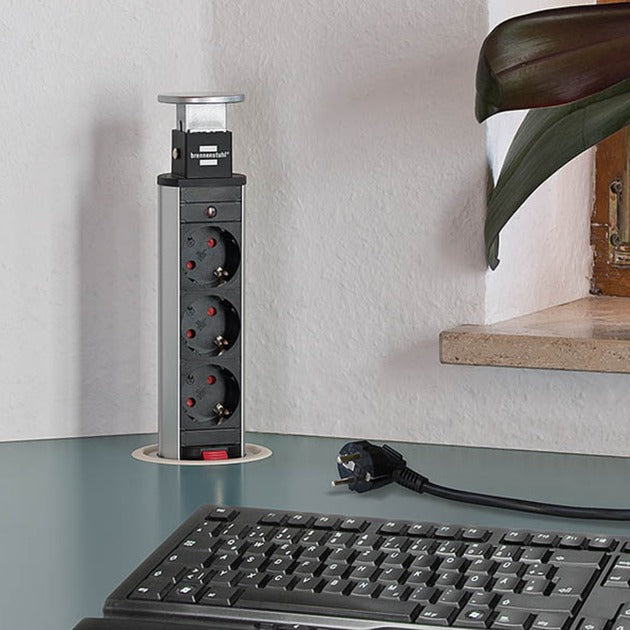Load image into Gallery viewer, Brennenstuhl tower power stekkerdoos met usb stekkerdoos (zilver zwart)
