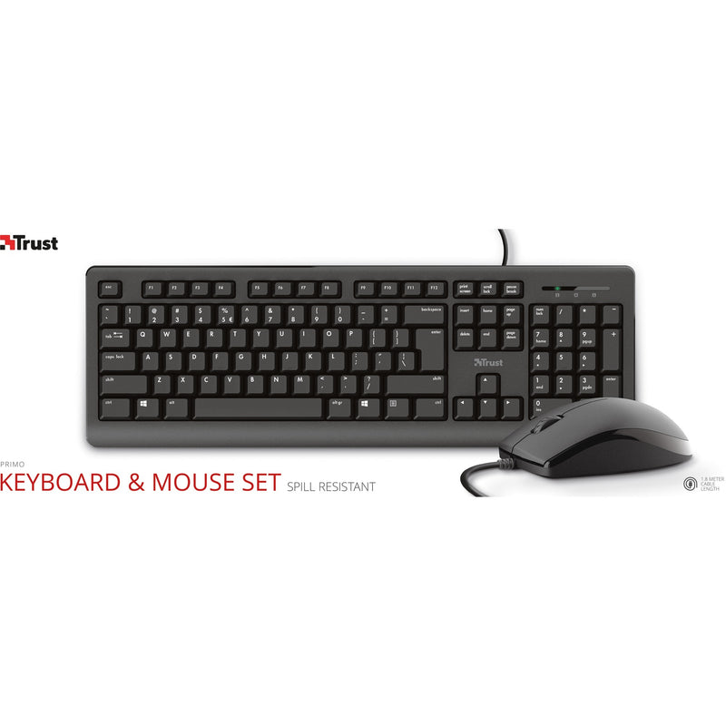 Load image into Gallery viewer, Trust primo keyboard mouse set desktopset (zwart, us lay-out (qwerty), membraan, 100%)
