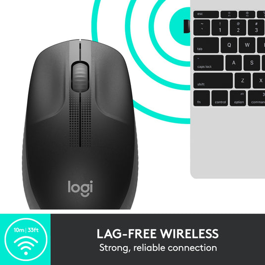 Logitech m190 full-size wireless mouse (zwart, 1000 dpi)