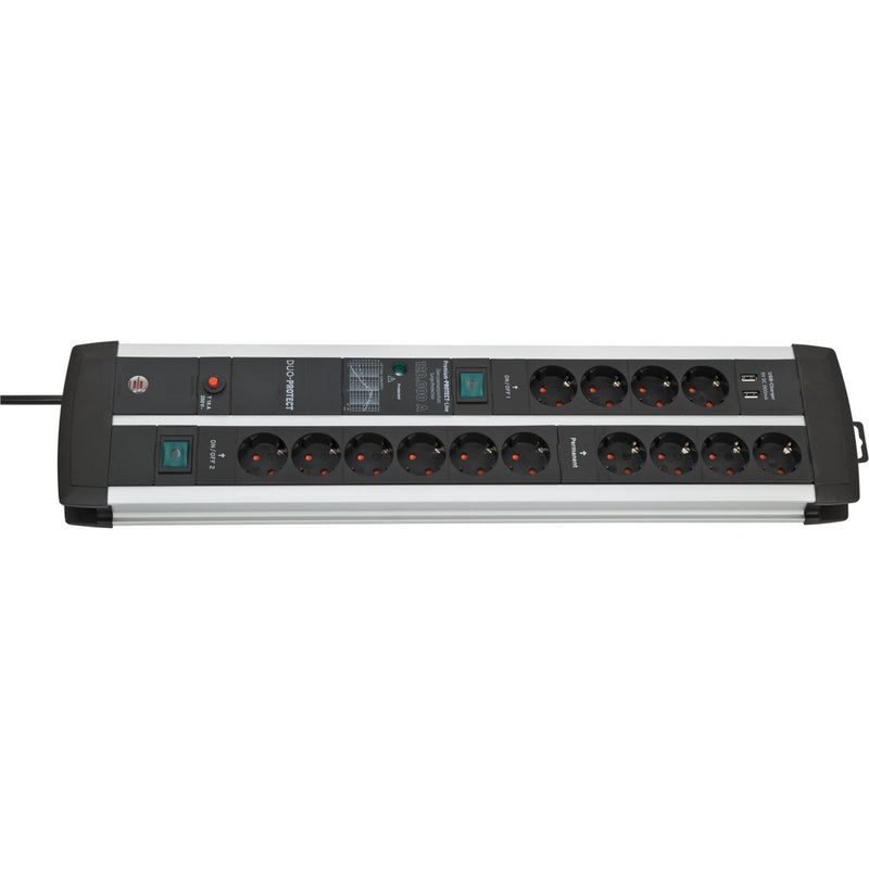 Load image into Gallery viewer, Brennenstuhl premium-protect-line 120.000a duo stekkerdoos 14-voudig met overspanningsbeveiliging en usb stekkerdoos (zwart zilver, 2x usb, 3 meter)
