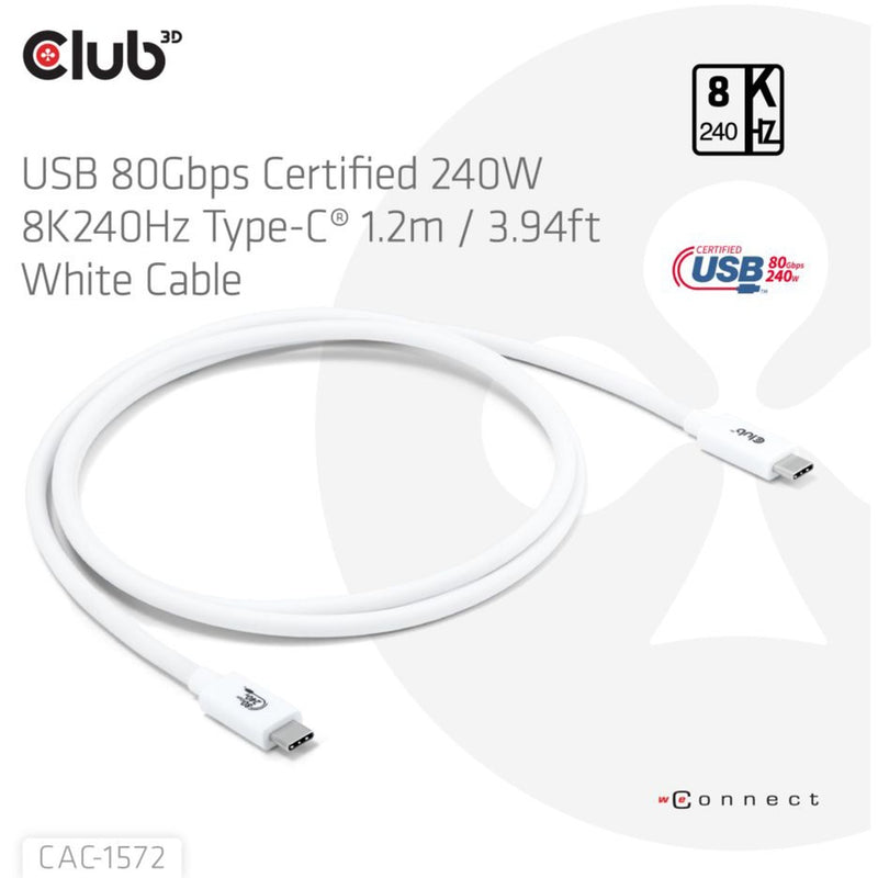 Load image into Gallery viewer, Club 3d gecertificeerde usb-c kabel (wit, 1,2 meter, 240 w)
