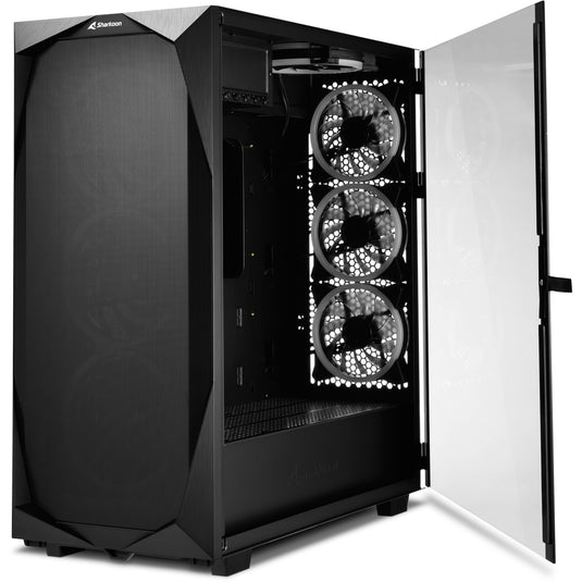 Sharkoon rev300 midi tower behuizing (zwart | 4x usb-a | 1x usb-c | rgb | tempered glass)